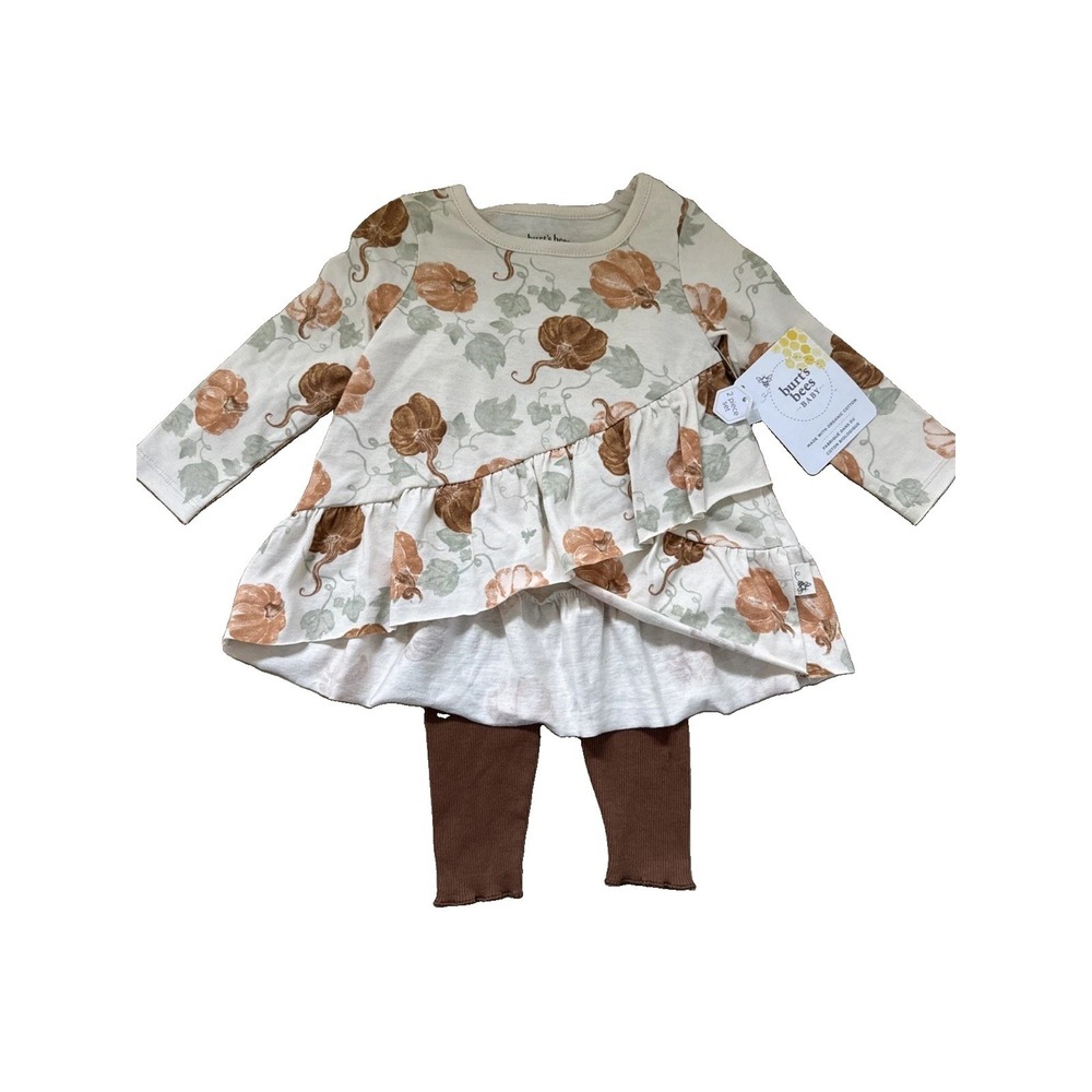 Burt's Bees Pumpkin Tunic And Brown Leggings Size 6-9 Month